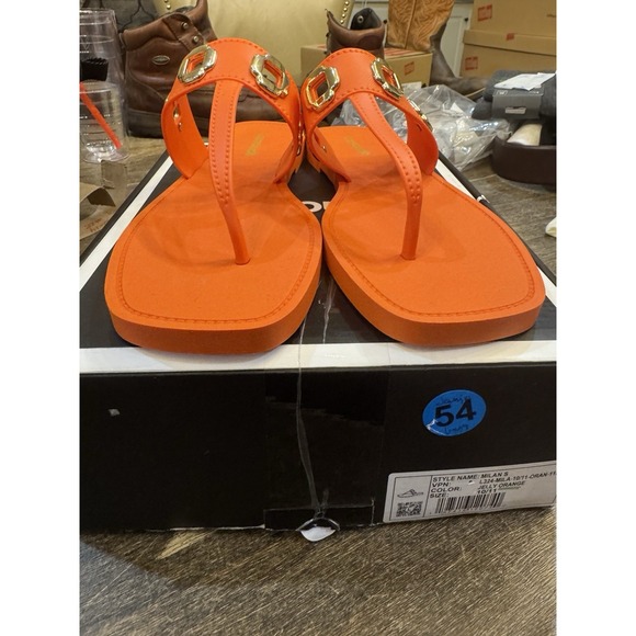 Larroude Women\'s Orange Gold Milan Grommet Thong Sandals Size 10/11 $140 MSRP‎ main image 3